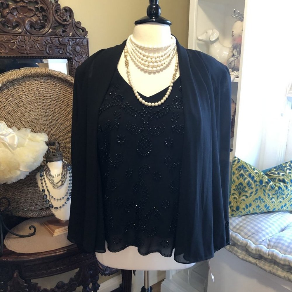 Dress Barn NWT 20W Black Beaded Jacket & Top Set